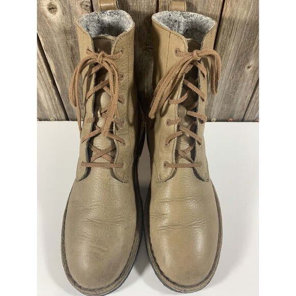 Clarks Originals Women's Maru Elsa Combat Boot Khaki Leather Shoe Size 9.5 - Picture 2 of 10